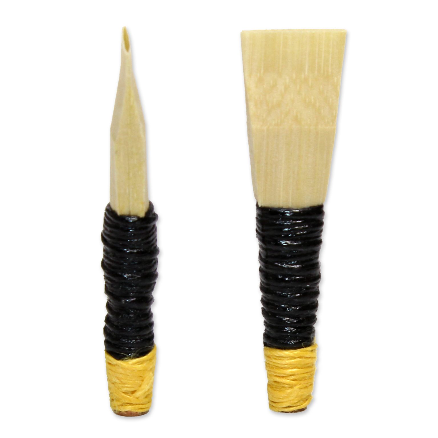 A group of bagpipe chanter reeds shown close up. Larger double cane reeds used in the full Highland pipes.
