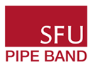 The Simon Fraser University Pipe Band logo: a red block with SFU in white, above the words PIPE BAND